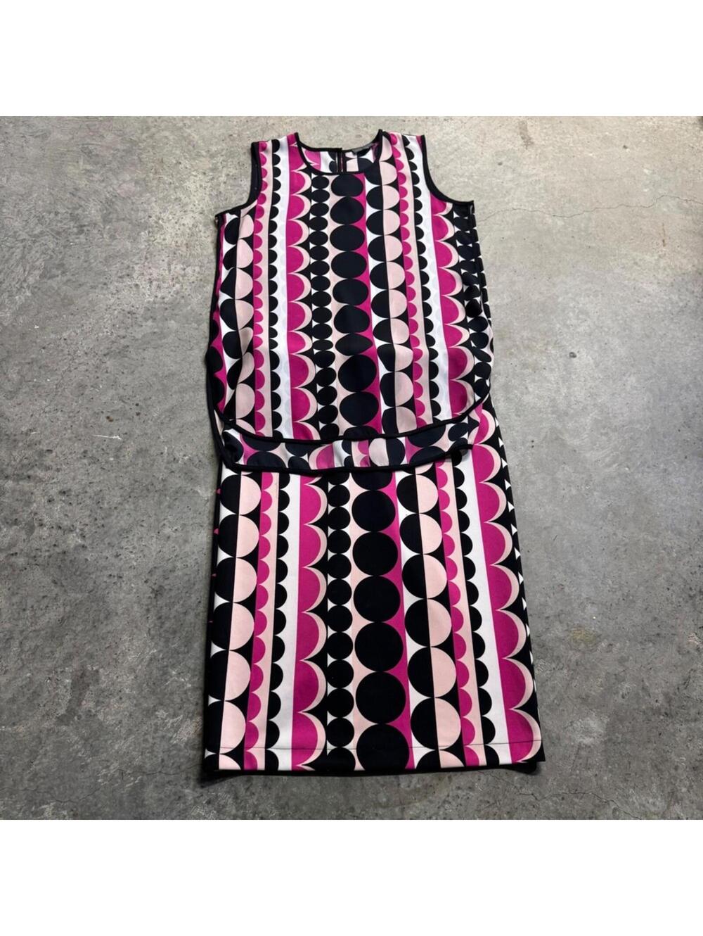 Vince Camuto Women's Pink Polka Dot Abstract Midi Skirt Tank Set Sz S Retro Y2k